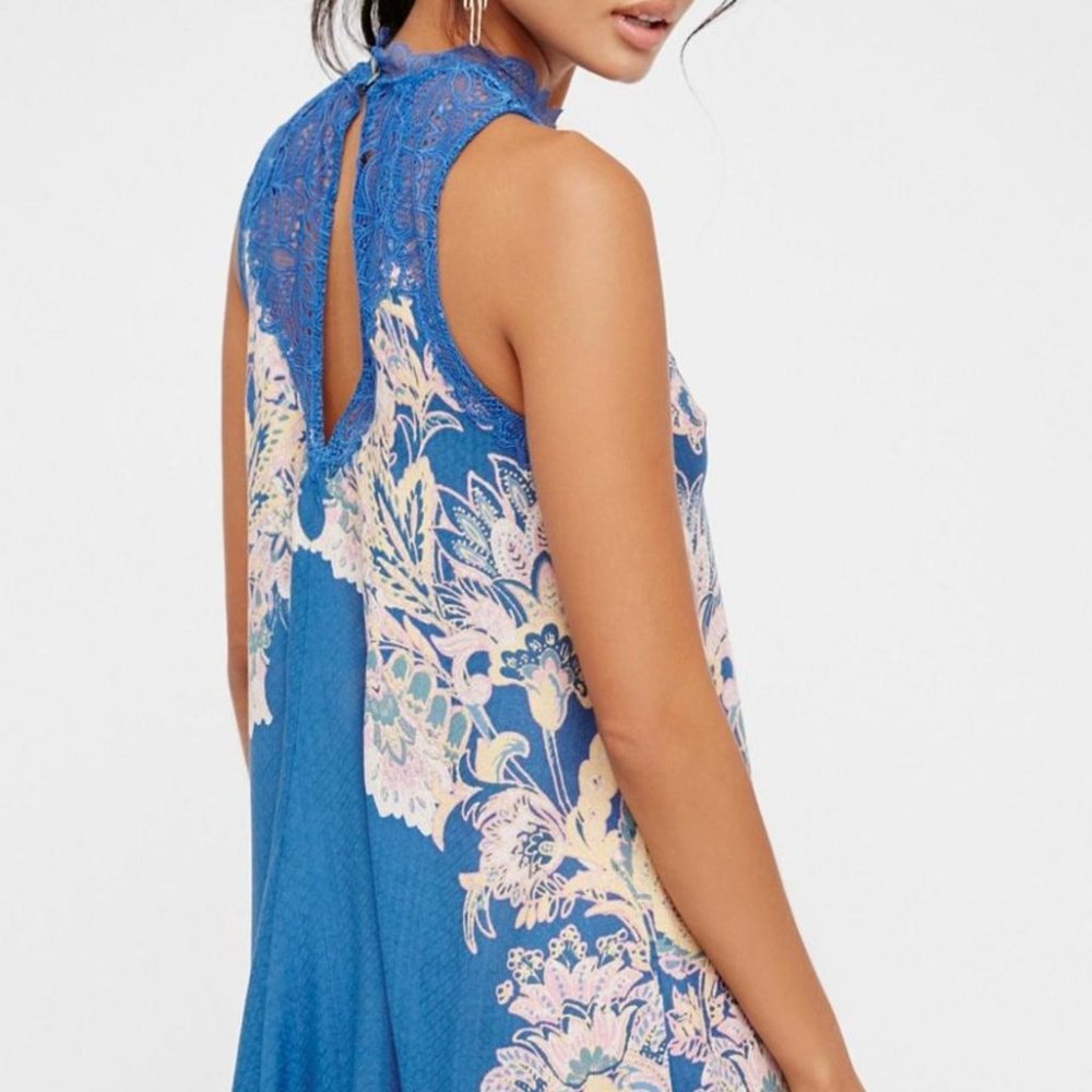 Free People Blue Marsha Lace Printed Slip Dress - Picture 7 of 8